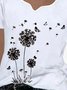 Vintage Short Sleeve V Neck Dandelion Printed Plus Size Casual Tops