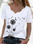Vintage Short Sleeve V Neck Dandelion Printed Plus Size Casual Tops