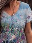 V Neck Resort Short Sleeve Floral T-shirt