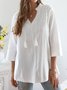 zolucky Boho Stand Collar Linen 3/4 Sleeve Guipure Lace Shirts & Blouses