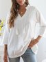 zolucky Boho Stand Collar Linen 3/4 Sleeve Guipure Lace Shirts & Blouses