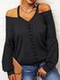 Women's Casual Solid V Neck Long Sleeve Blouses & Shirts
