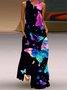 Women Summer Printed Sleeveless Casual Maxi Weaving Dress