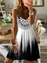 Sleeveless Cotton-Blend Printed V-Neck Knitting Dress
