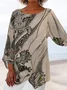 Vintage Long Sleeve Geometric Printed Crew Neck Plus Size Casual Tops