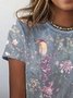 Vintage Short Sleeve Floral Printed Crew Neck Casual Tops