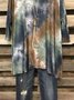 Brown Ombre/Tie-Dye Printed Long Sleeve Casual Shift Tops