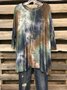 Brown Ombre/Tie-Dye Printed Long Sleeve Casual Shift Tops