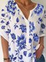 White Floral Printed Long Sleeve Casual Round Neck Shift Top
