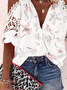 Holiday Floral-Print Short Sleeve Blouse