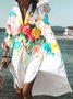 Floral Printed Shawl Collar Holiday Long Sleeve Plus Size Casual Weaving Dress