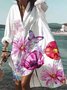 Floral Printed Shawl Collar Holiday Long Sleeve Casual Weaving Dress
