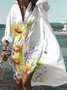 Floral Printed Shawl Collar Holiday Long Sleeve Casual Weaving Dress