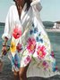 Floral Printed Shawl Collar Holiday Long Sleeve Casual Weaving Dress