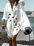 Floral Printed Shawl Collar Holiday Long Sleeve Casual Weaving Dress
