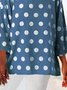 Blue Polka Dots Printed 3/4 Sleeve Casual Round Neck Shift Top