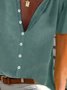 Vintage Solid Short Sleeve Buttoned Casual Shirts Tops