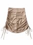 Sports Solid Drawstring Pleated Stretchy Plus Size Casual Shorts