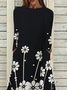 Floral-Print Crew Neck Long Sleeve Casual Weaving Dress