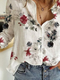 Shirt Collar Long Sleeve Casual Floral-Print Blouse