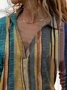 Vintage Multicolor Striped Printed Lapel Long Sleeve Casual Tops
