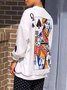 White Playing Cards Printed Round Neck Casual Shift Shift Tops