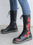 Embroidered Rose Lace-up Zipper Martin Combat Boots
