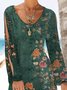 Cotton-Blend Vintage Long Sleeve Crew Neck Knitting Dress