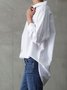 White Simple Basic High Low Asymmetric Shift Casual Long Sleeve Tops