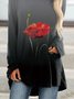 Black Floral Ombre/Tie-Dye Printed Casual Long Sleeve Round Neck Shift T-shirt