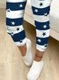 Blue Stripes Stars Printed Drawstring Pockets Sports Sports Pants