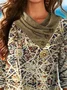 Vintage Tribal Geometric Printed Long Sleeve Cowl Neck Plus Size Casual Tops