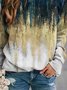 Gray Art Printed Shift Round Neck Casual Long Sleeve Sweatshirt Tops