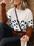 Plus size Crew Neck Casual Leopard Sweater