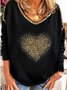 Long Sleeve Casual Heart Printed T-shirt Valentine's Day Top