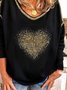 Long Sleeve Casual Heart Printed T-shirt Valentine's Day Top