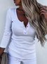 Vintage Buttoned Plain Long Sleeve Casual Top