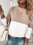 Crew Neck Casual Long Sleeve Color-Block T-shirt