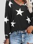 Black Stars Printed Casual Long Sleeve V Neck Shift Tops