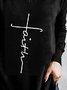 Vintage Faith Letter Printed Long Sleeve V Neck Plus Size Casual Tops