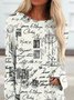 White Casual Posters Printed Long Sleeve Shift T-shirt