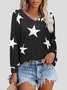 Black Stars Printed Casual Long Sleeve V Neck Shift Tops