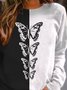 Casual Cotton-Blend Crew Neck Butterfly Sweatshirts