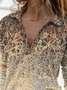 Long Sleeve Shawl Collar Cotton-Blend Paisley T-shirt