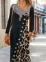 Black Casual Leopard Paneled Long Sleeve Knitting Dress