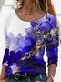 Floral-Print Crew Neck Cotton-Blend Long Sleeve T-shirt