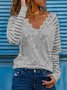 White Printed Lace Paneled Shift V Neck Casual Shift Top