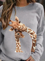 Animal Printed Casual Long Sleeve Round Neck Sweatshirt