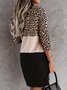 Vintage Leopard Printed Color-Block Long Sleeve Casual Knitting Dress
