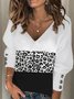 Casual Leopard V-neck Long Sleeves Top